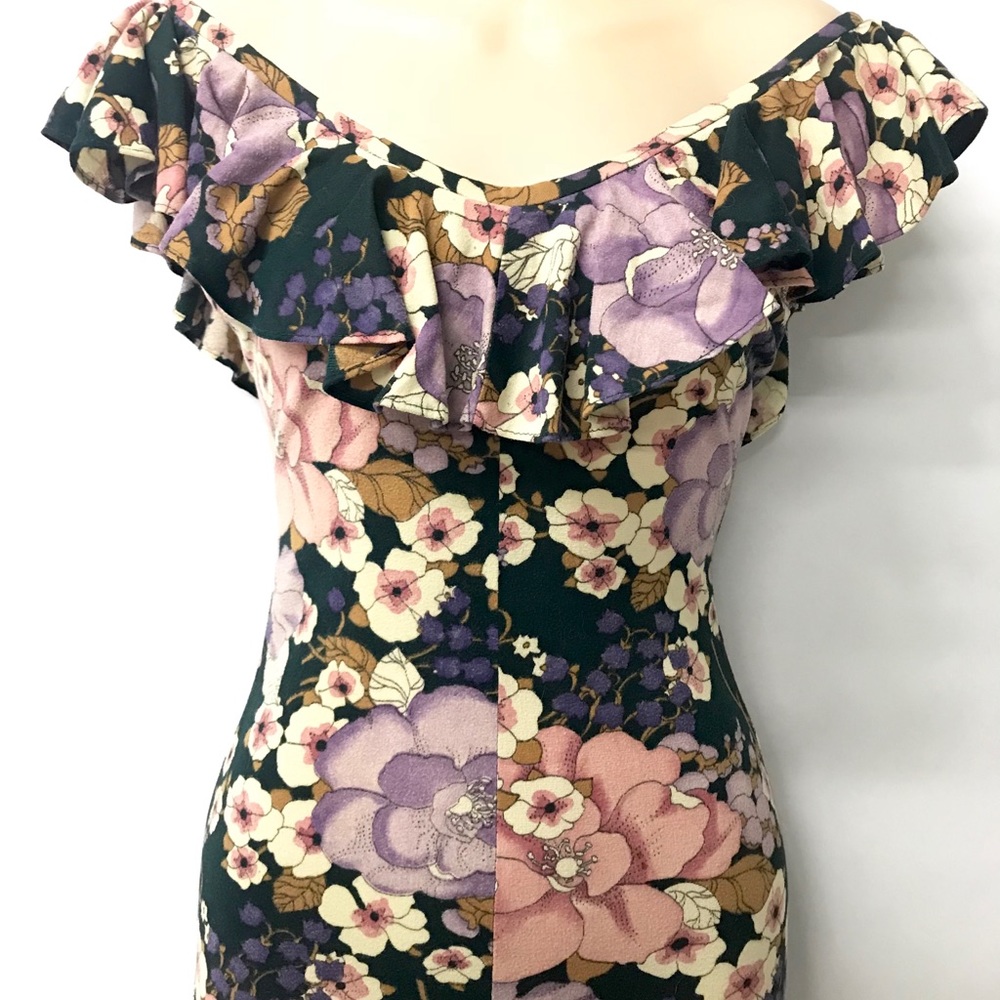 VTG Dark Floral Form Fitting Maxi Dress - Picture 3 of 8